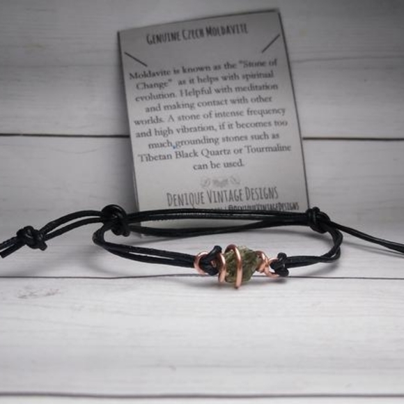 Raw Moldavite Wrapped in Copper Wire Bracelet - Picture 6 of 7
